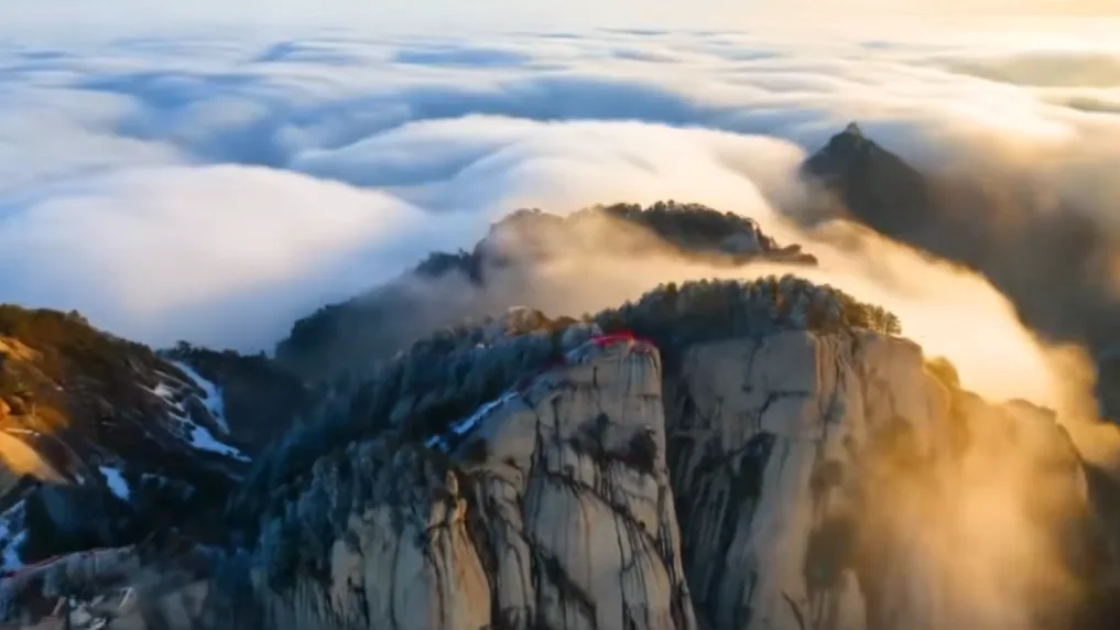 春日华山：云海翻涌 花开满园