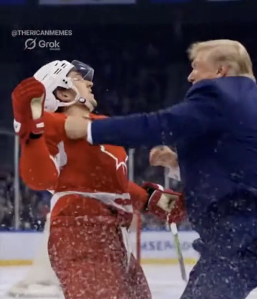 “痛击加拿大鹅”后，特朗普发无厘头AI视频：化身冰球运动员屡屡进球，还当场殴打对手